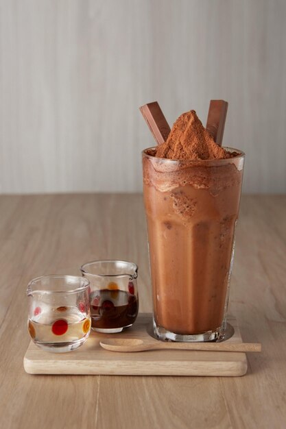 A glass of chocolate shake drink