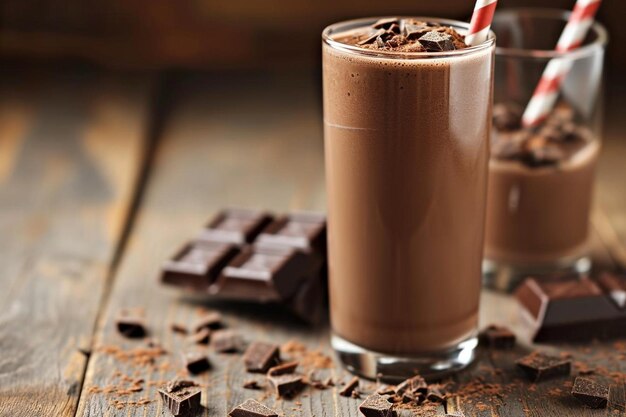 Glass of chocolate shake on table