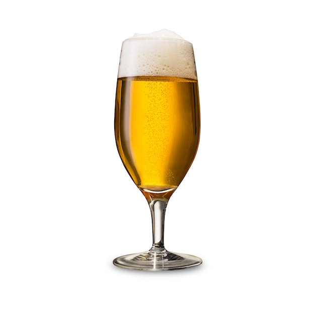 Glass of classic lager beer isolated on white background