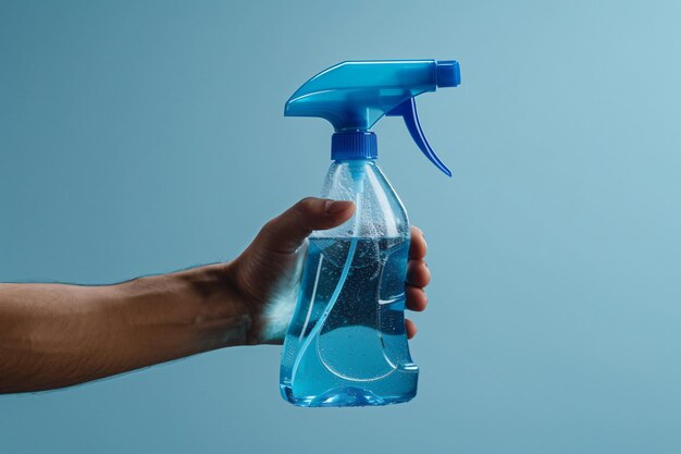 Photo glass cleaner in hand on light background