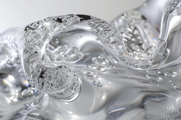 Glass clear bubbles flowing over a white background
