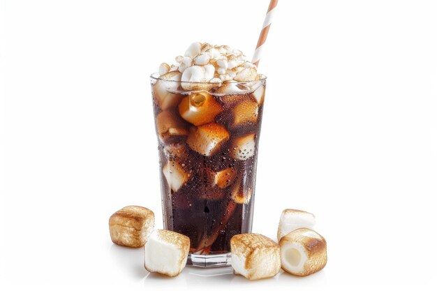 A Glass of Coca with Floating Marshmallows