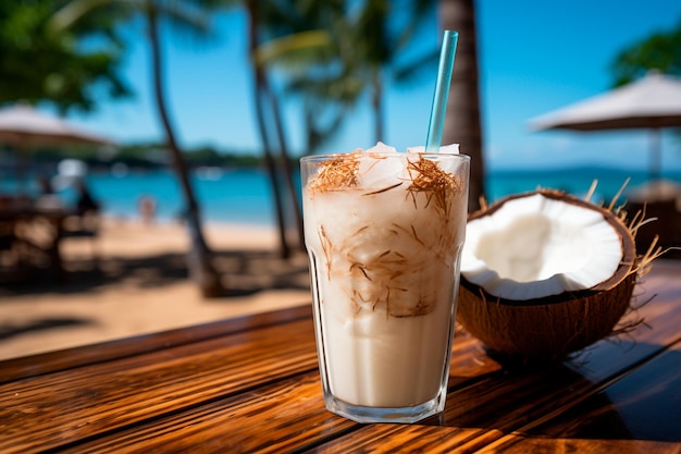 glass of cocktail on the beach