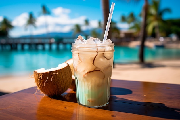 glass of cocktail on the beach