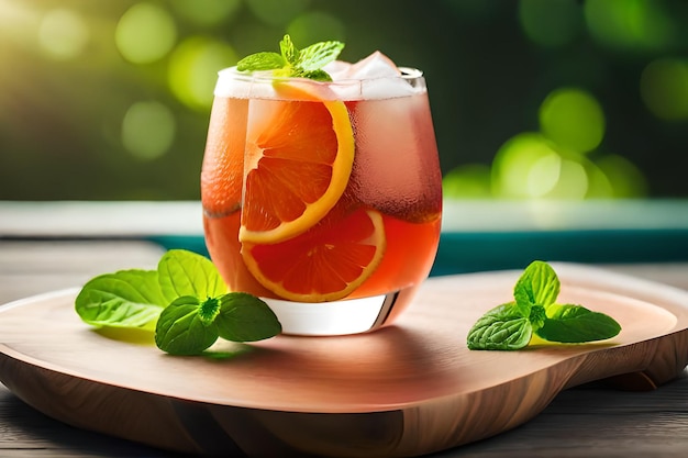 A glass of cocktail with mint leaves and mint leaves