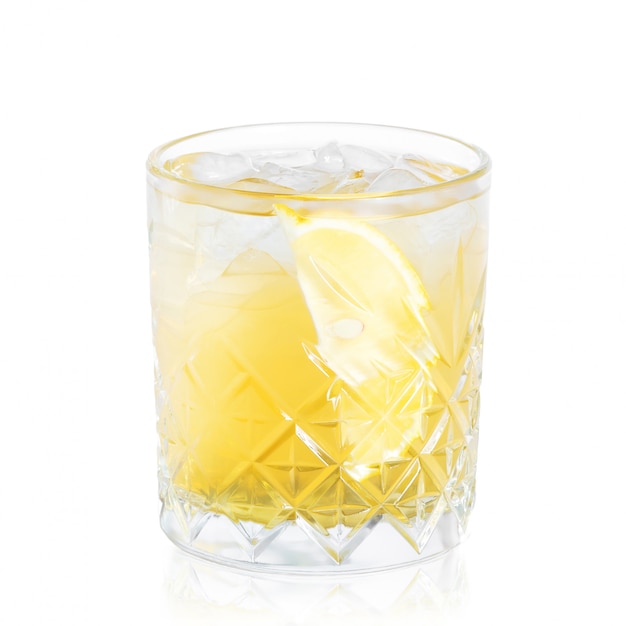 Glass of cocktail with reflection isolated on white 