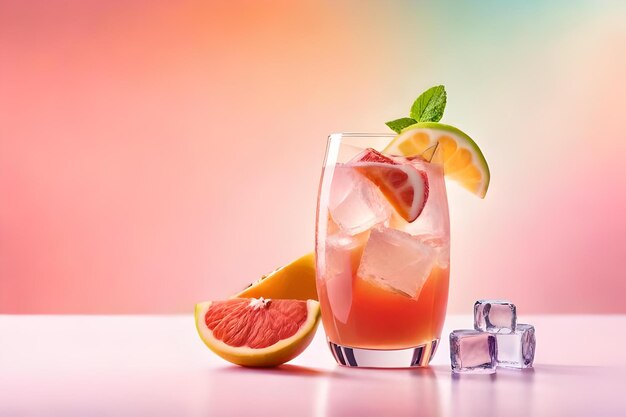 Photo a glass of cocktail with a slice of lemon and a grapefruit.