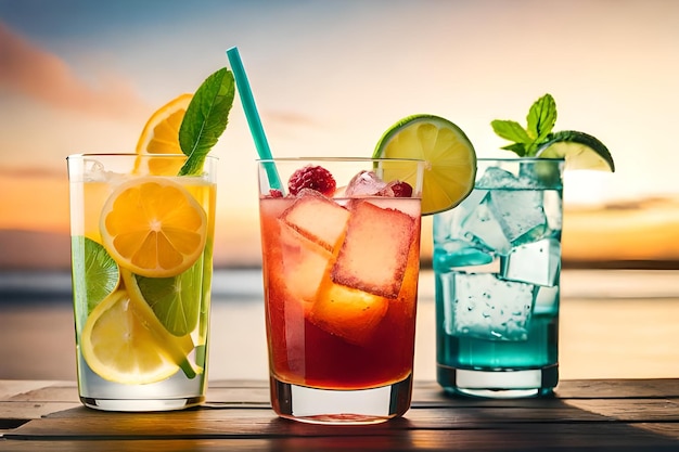 a glass of cocktail with strawberries and limes.