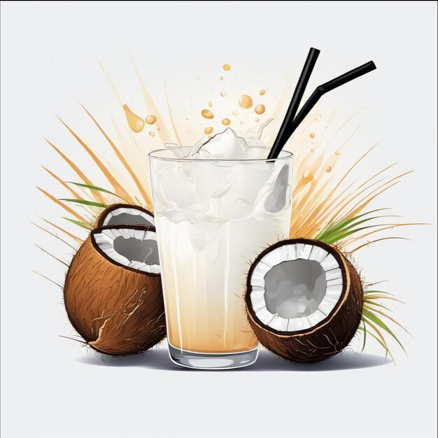 Photo a glass of coconut milk with coconut and coconut milk in it