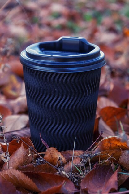 A glass of coffee on an autumn leaf