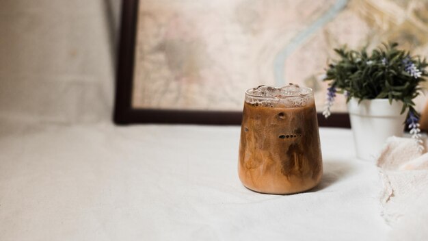 glass of coffee with milk on the table