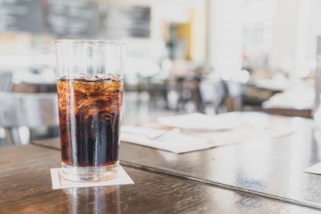 a glass of cola in restaurant