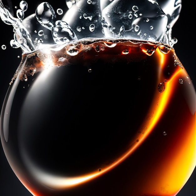 A glass of cola soft drink with a splash of water on top