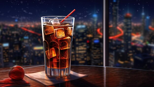 A Glass of Cola With Blur background