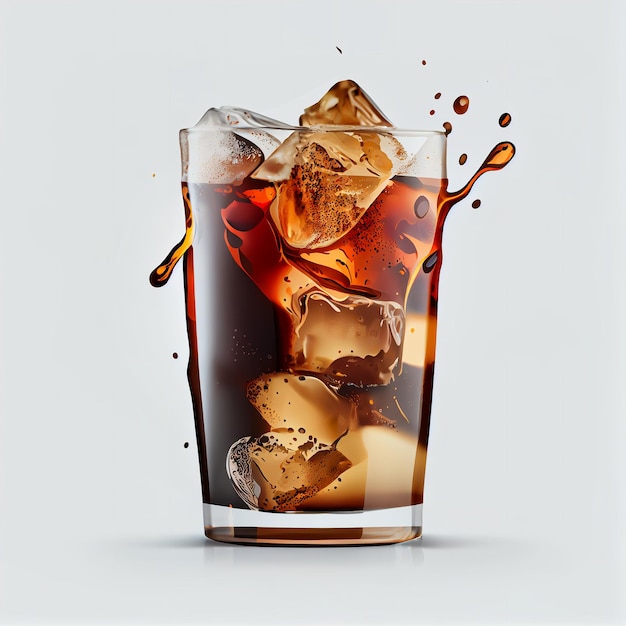 A glass of cola with ice and a drink with a splash of it