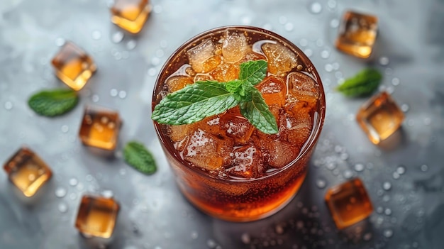 Photo a glass of cola with ice and ice