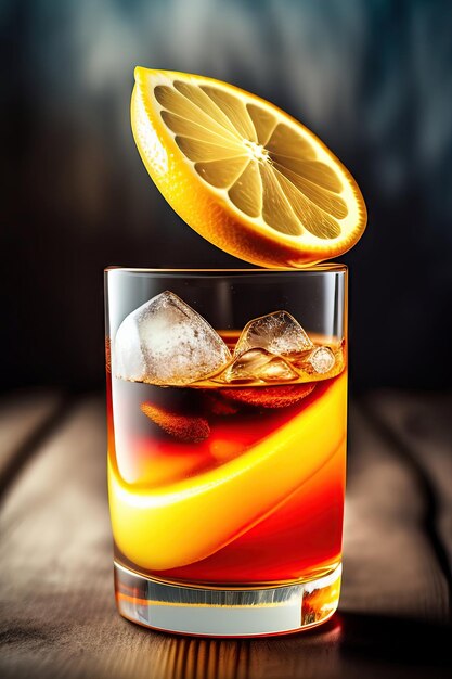Glass of cola with ice and lemon