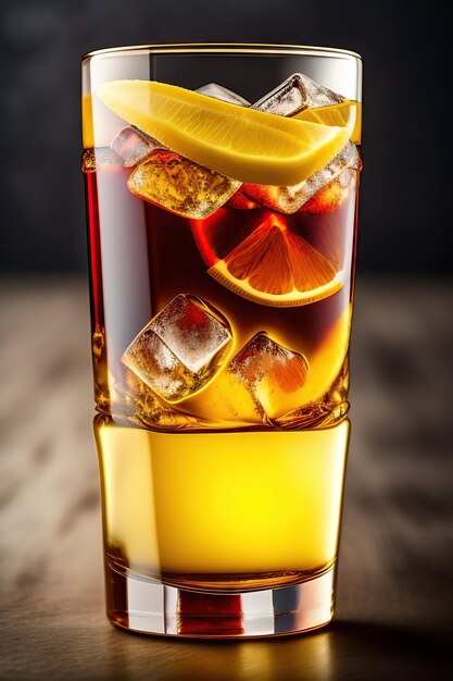 Glass of cola with ice and lemon