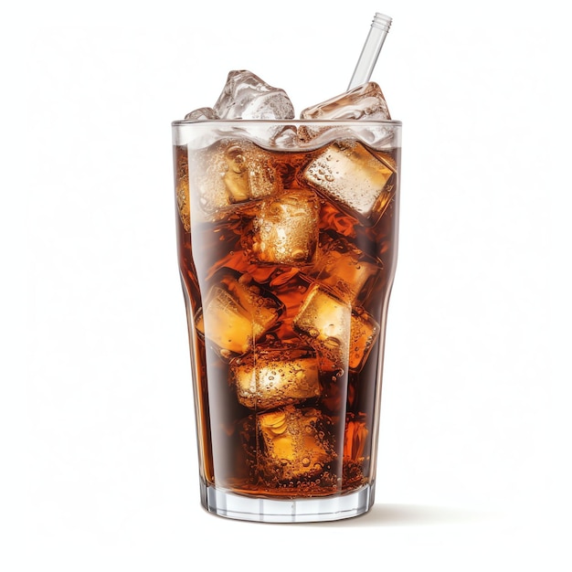 Foto bicchiere di cola con ghiaccio foto reale fotorealista