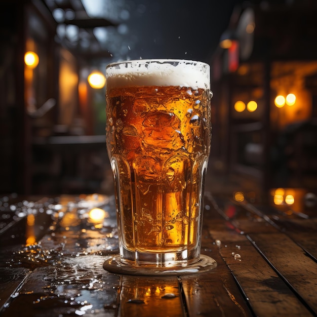 A glass of cold beer water drops