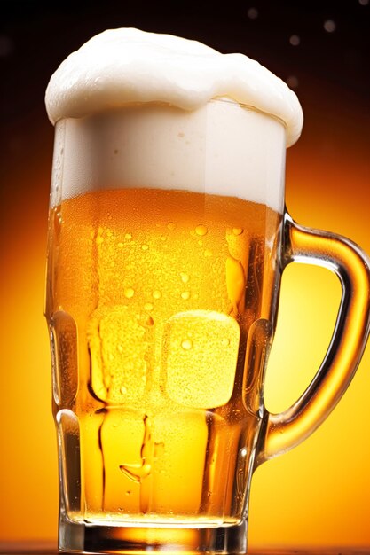 Glass of cold beer with foam pint of original premium beer drink alcohol flavour and holiday celebration