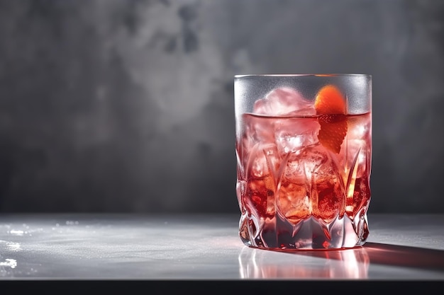 Glass of a cold cocktail with strawberry and ice Generated ai