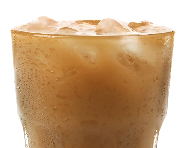 Glass of cold coffee on white background