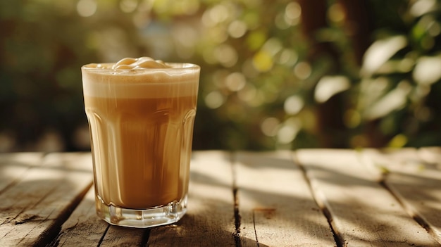 a glass of cold delicious coffee against the background of nature