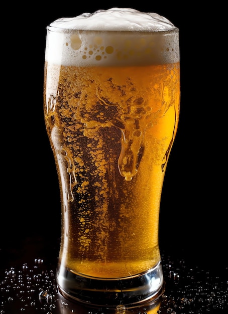 A glass of cold fresh beer with cap of foam Splash of foam with tasty american beer Beer day