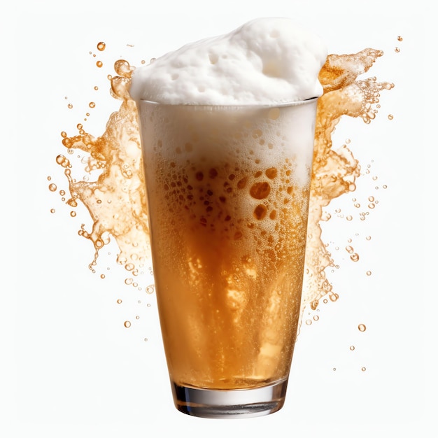 Photo a glass of cold fresh beer with cap of foam splash of foam with tasty american beer beer day