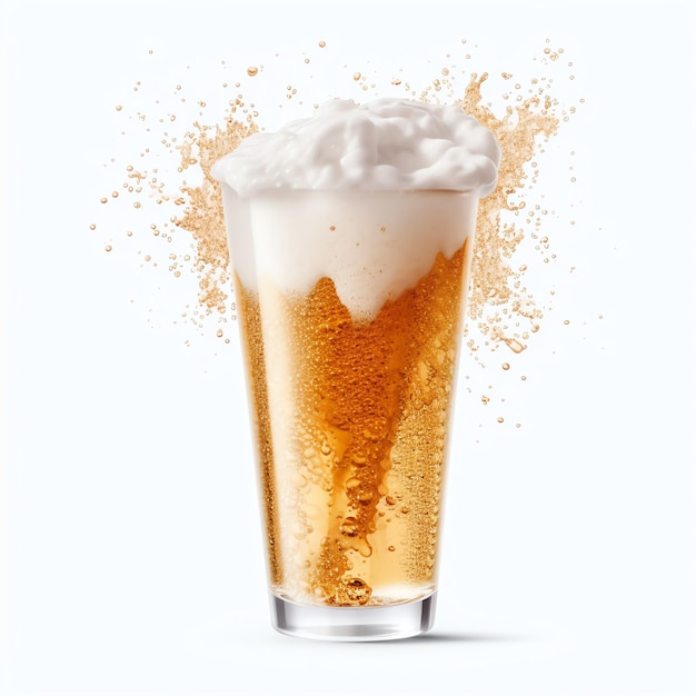 A glass of cold fresh beer with cap of foam Splash of foam with tasty american beer Beer day