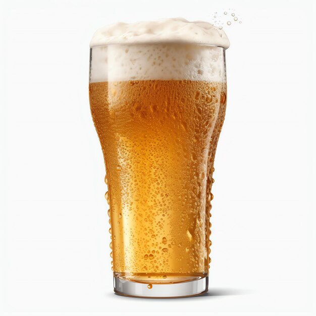 A glass of cold fresh beer with cap of foam Splash of foam with tasty american beer Beer day