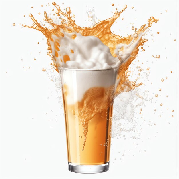 A glass of cold fresh beer with cap of foam Splash of foam with tasty american beer Beer day