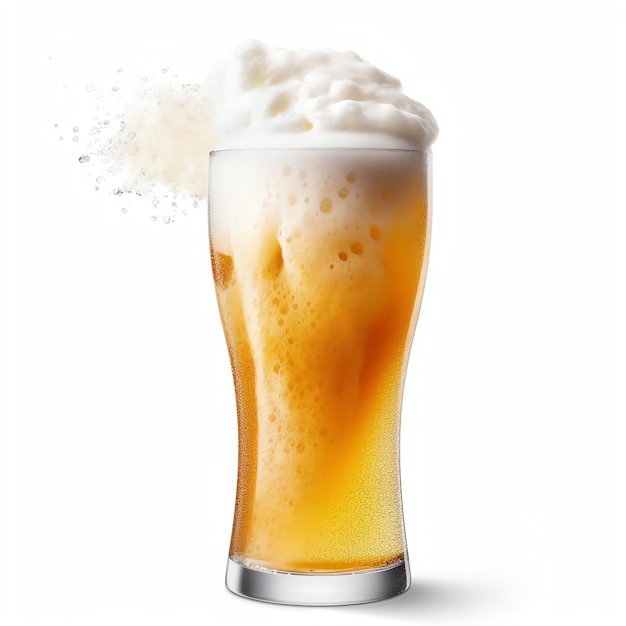 Un bicchiere di birra fresca con tappo di schiuma spruzzata di schiuma con gustosa birra americana giornata della birra