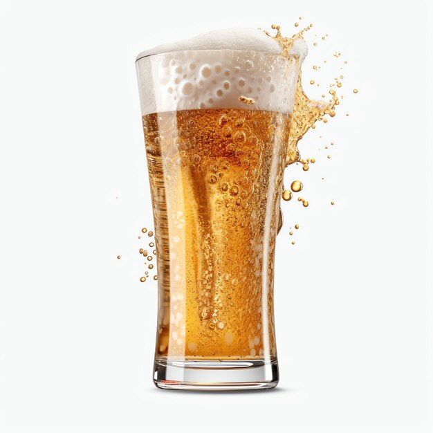 Photo a glass of cold fresh beer with cap of foam splash of foam with tasty american beer beer day