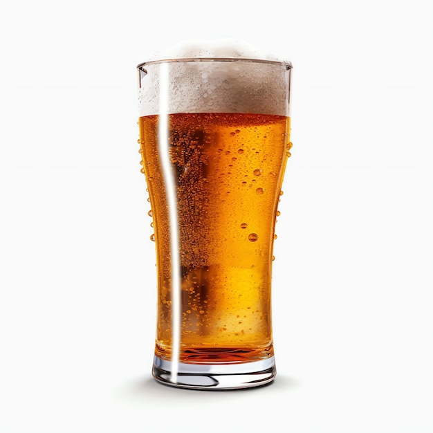 A glass of cold fresh beer with cap of foam Splash of foam with tasty american beer Beer day