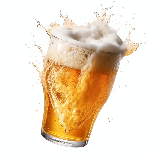 Photo a glass of cold fresh beer with cap of foam splash of foam with tasty american beer beer day