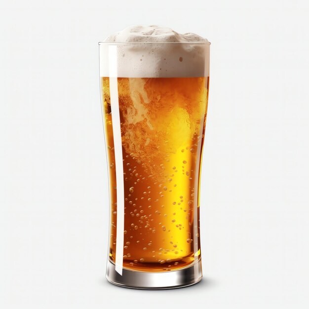 泡のキャップが付いた冷たい新鮮なビールのグラス おいしいアメリカのビールの泡のスプラッシュ ビールの日