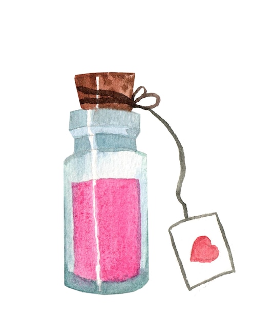 Photo glass container with pink liquid