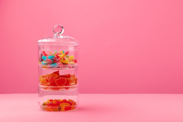 Glass containers with candies and sweets