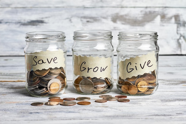 Glass containers with coins