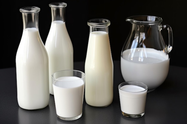 Glass containers with milk Generative AI