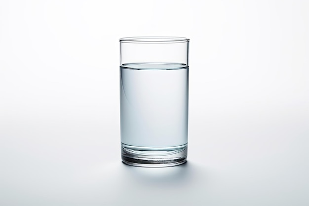 A glass containing tap water placed on a white backdrop