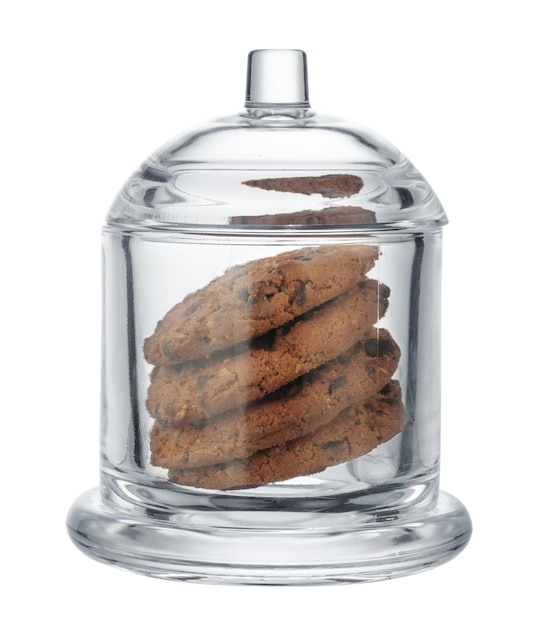 Glass cookie jar with chocolate chip cookies