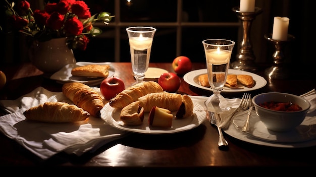 一杯のクッキー お祝いのテーブルセッティング National Apple Turnover Day AIGenerated