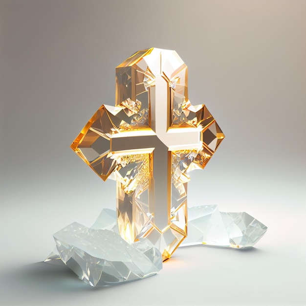 A glass cross with the word " on it " on the bottom.