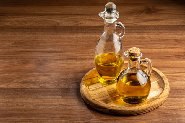 Glass cruet Olive oil in a glass cruet