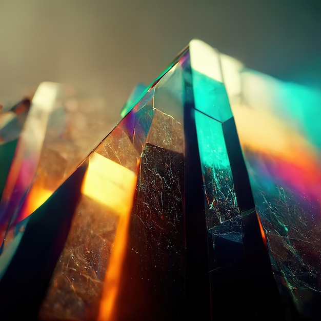 Glass crystals and prisms with color spectrum rays Abstract optic art background 3D illustration