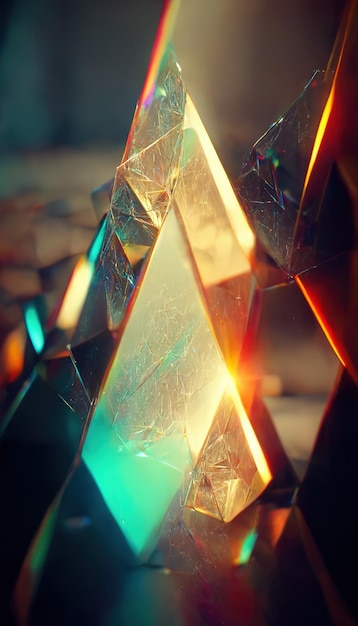 Стеклянные кристаллы и призмы с лучами цветового спектра Абстрактный фон оптического искусства 3D иллюстрация