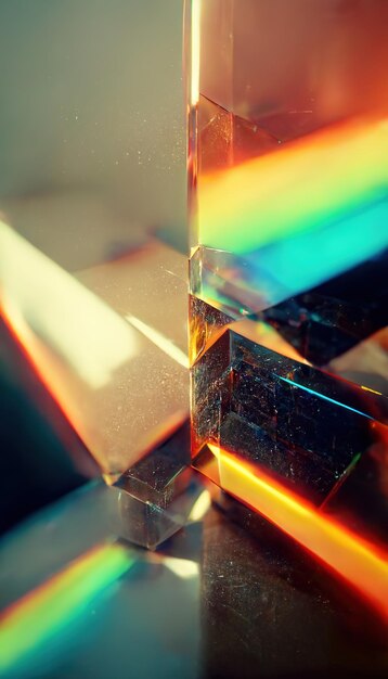 Glass crystals and prisms with color spectrum rays Abstract optic art background 3D illustration